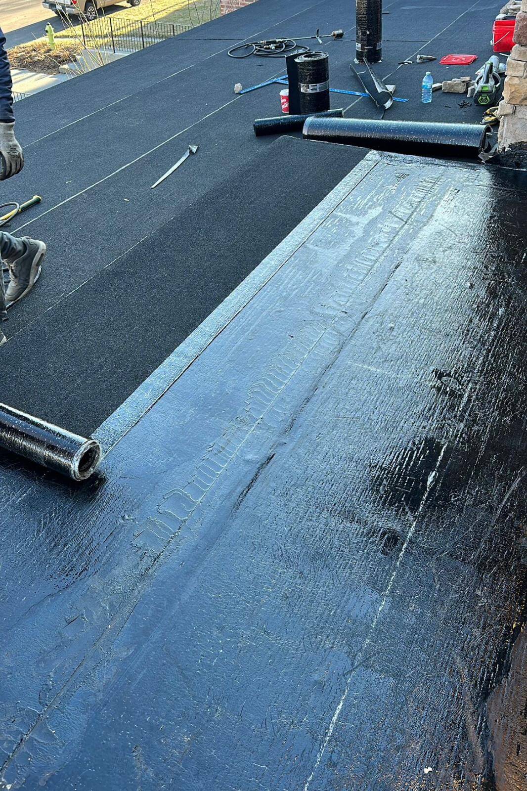 Full residential flat roof replacement with new membrane on a Calgary home