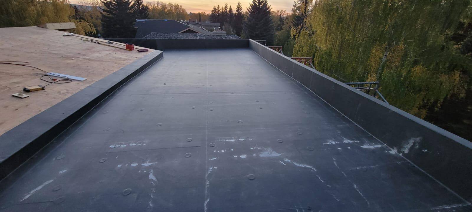 EPDM rubber roofing membrane installed on a flat roof in Calgary